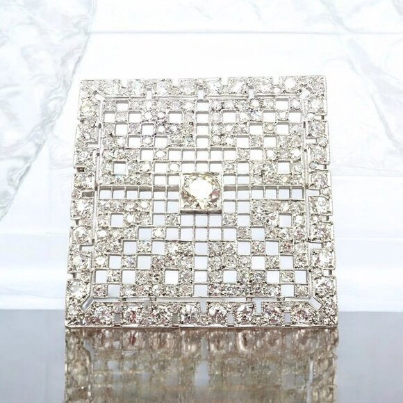 Vintage Estate Art Deco Platinum 5ctw Diamond Square Pin Brooch - Picture 2 of 10